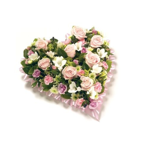 Elegant Pastel Pink Heart flowers Tribute with Pink Ribbon