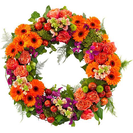 Orange & Purple Funeral Wreaths availab;e
