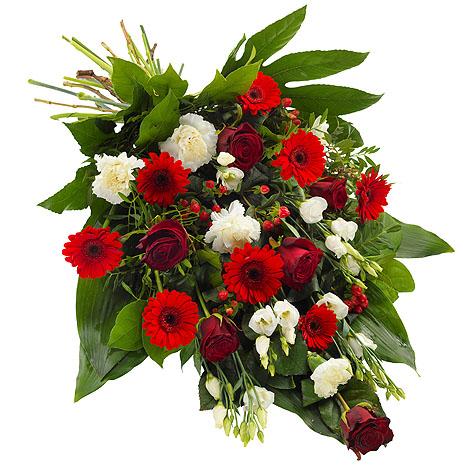 Alt Image Text: "Red and White Tied Sheaf Funeral Flowers"