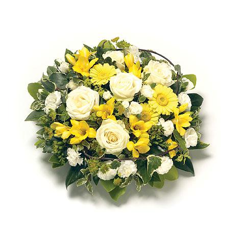 Yellow Posy for Funerals - A symbol of love and remembrance, this elegant arrangement features delicate yellow blooms in a tasteful containerYellow Posy for Funerals - A symbol of love and remembrance, this elegant arrangement features a thoughtful blend of yellow and white blooms.